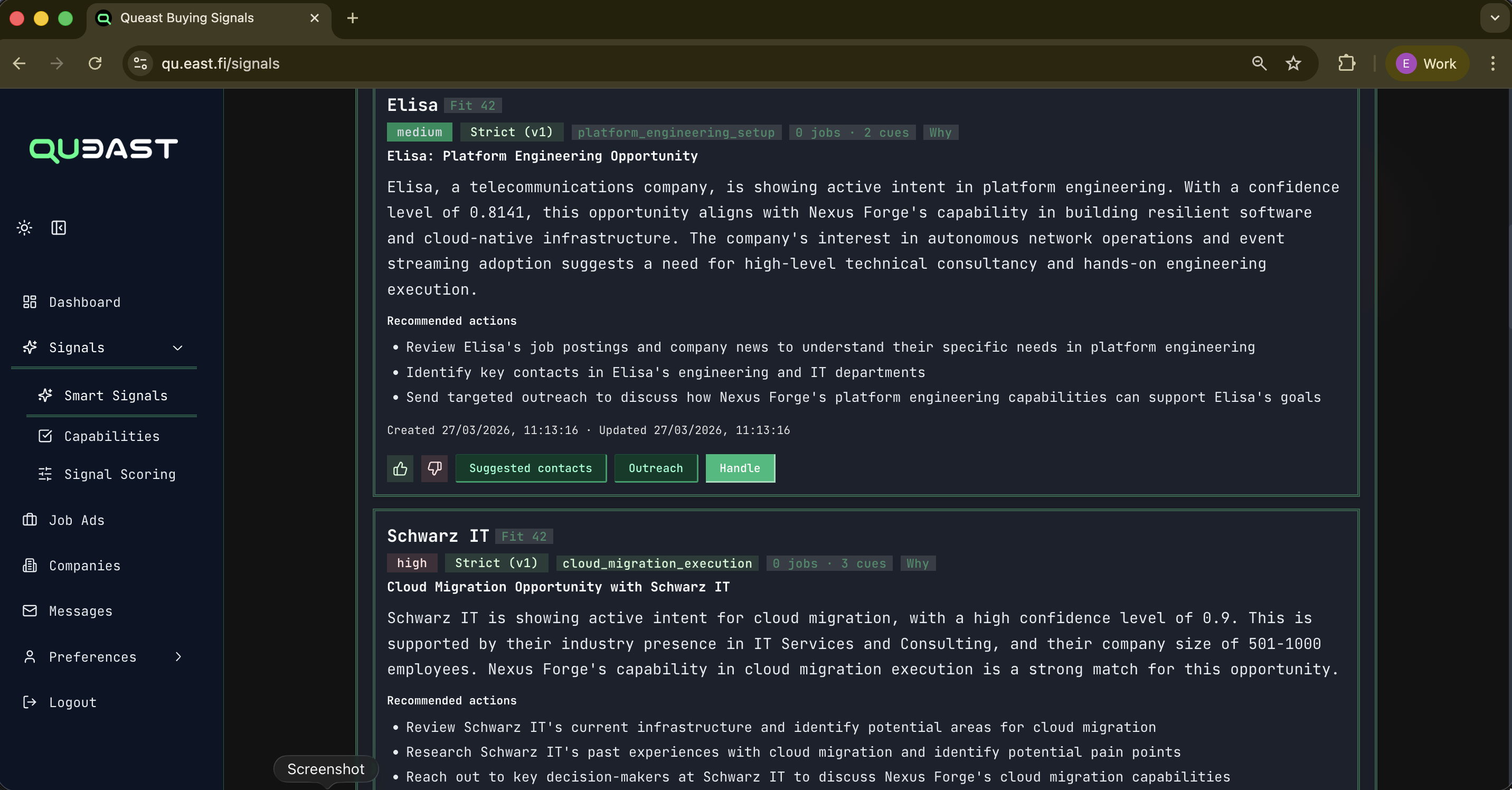 Smart Signals - evidence-based IT buying intent screenshot