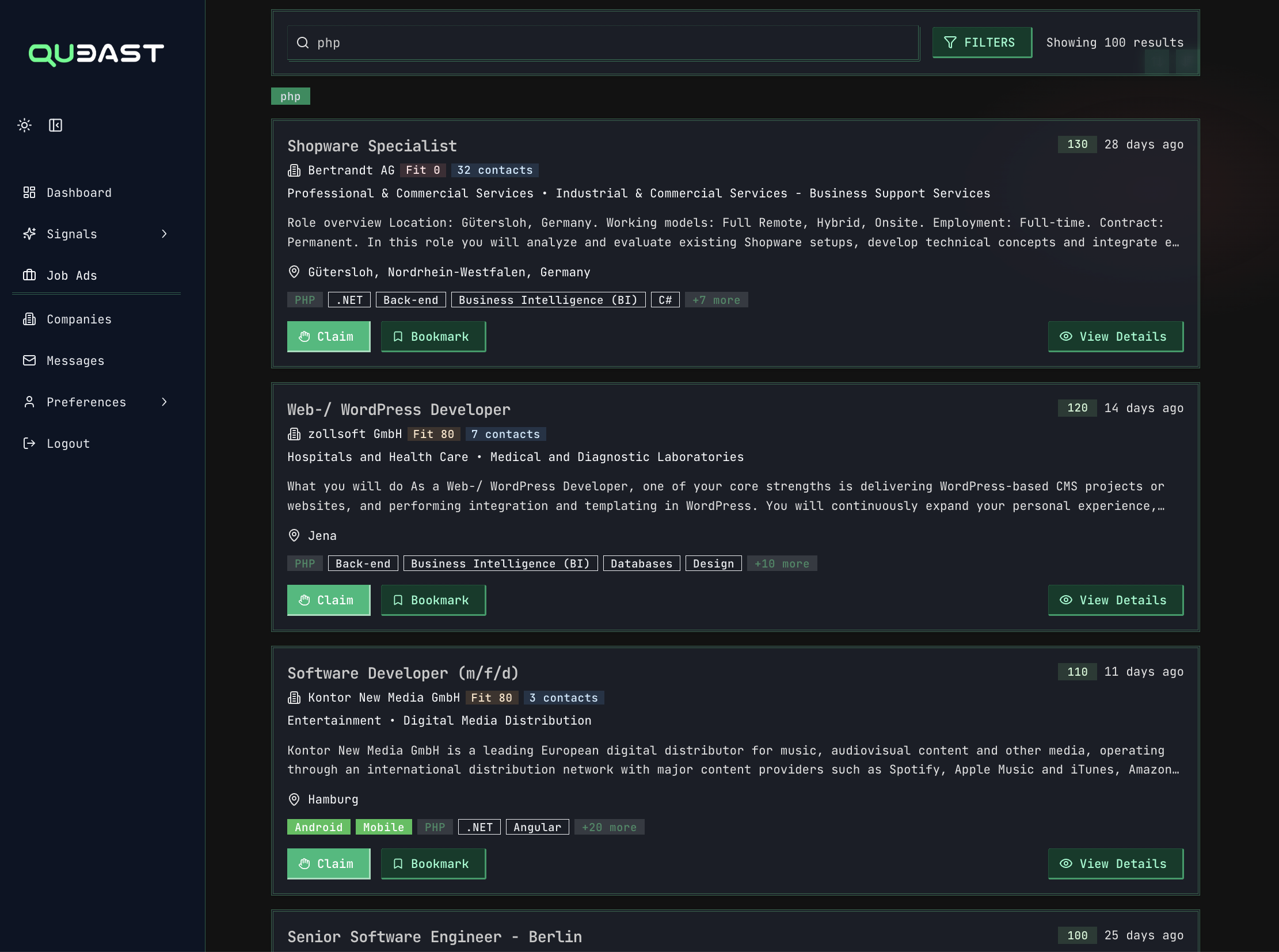 Job ads opportunity profile