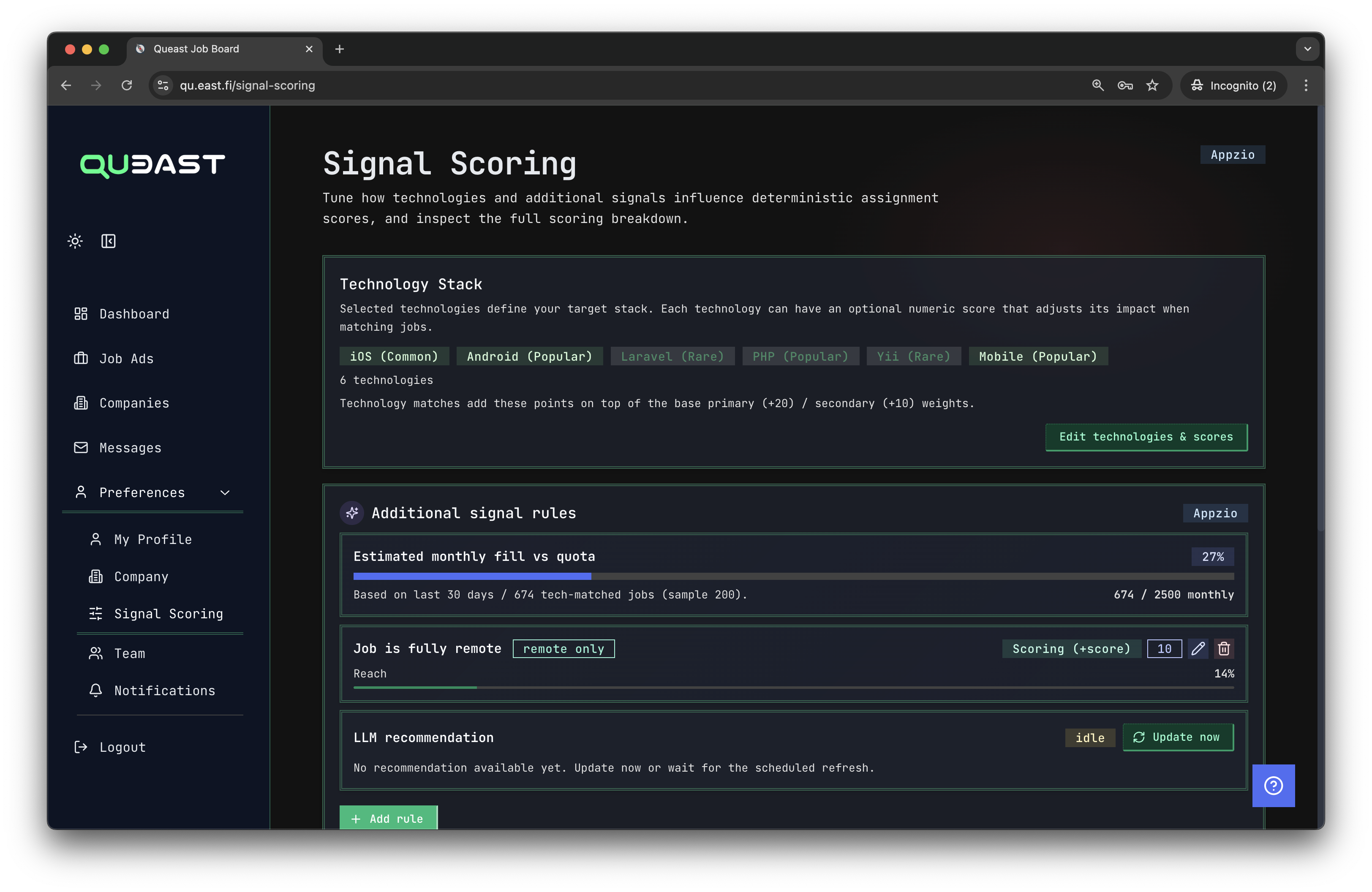 Score and curate screenshot