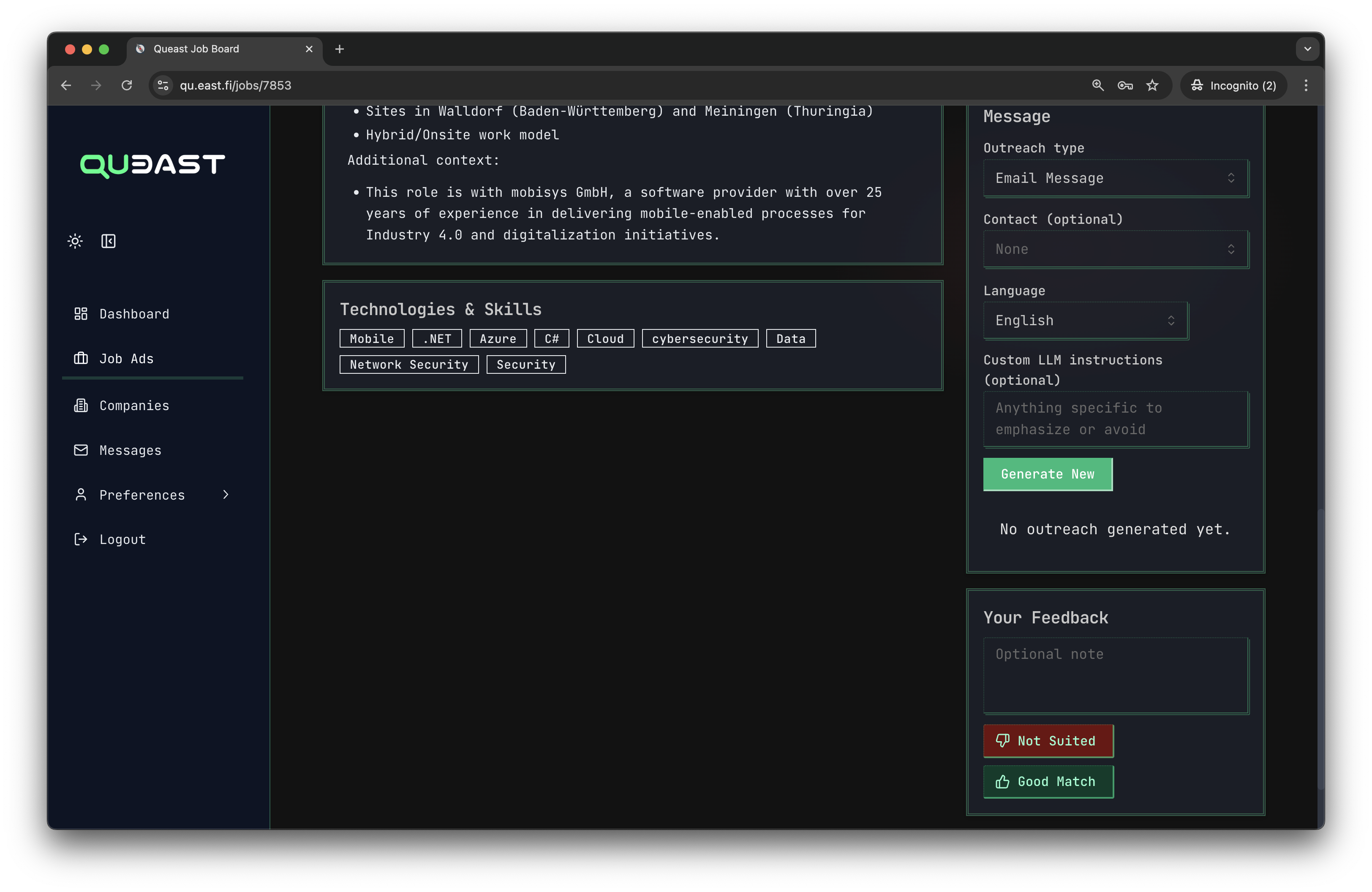 Generate outreach and learn screenshot